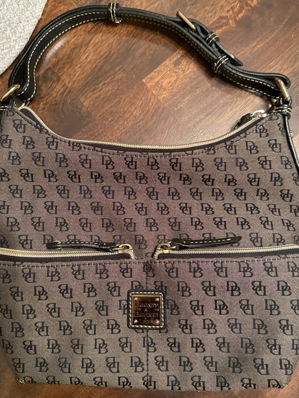 Dooney & Bourke Brown and Black Logo Hobo Shoulder Bag